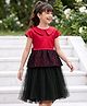 Pine Kids Mesh Woven Half Sleeves Peter Pan Collared Party Dress With Floral Lace Detailing - Dark Pink