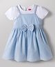 Babyhug Cotton Woven Half Sleeves Polka Dots Printed Frock With Inner Tee & Bow Applique - Light Blue & White