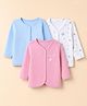 Babyhug 100% Cotton Interlock Knit Front Open Striped Jhablas With Floral & Polka Dot Print Pack of 3 - Light Blue, White & Pink