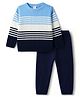 Babyhug Knit Full Sleeves Sweater Set with Stripes - Blue