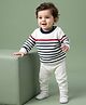 Babyhug Knit Full Sleeves Striped Sweater Set - White