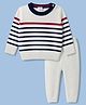 Babyhug Knit Full Sleeves Striped Sweater Set - White