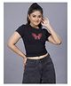 TeenTrums Cotton Knit Half Sleeves Butterfly Printed Top - Black