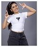 TeenTrums Cotton Knit Half Sleeves Heart Printed Top - White