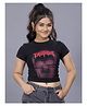 TeenTrums Cotton Knit Half Sleeves Trustissue Text Printed Top - Black