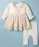 ToffyHouse Cotton Woven Full Sleeves Floral Printed Frock With Leggings With Lace Detailing - White