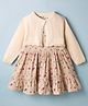 ToffyHouse Cotton Woven Full Sleeves Tropical Theme Printed Frock With Shrug - Tan