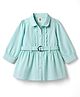 ToffyHouse Cotton Woven Full Sleeves Solid Shirt Style Frock With Belt - Aqua Blue