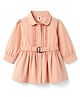 ToffyHouse Cotton Woven Full Sleeves Solid Shirt Style Frock With Belt - Orange