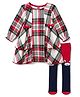 ToffyHouse Cotton Full Sleeves Layered  Frock With Leggings With Checks & Bunny Design - Red