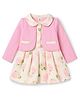 ToffyHouse Cotton Woven Full Sleeves Floral Printed Frock With Attached Shrug - Pink