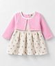 ToffyHouse Cotton Woven Full Sleeves Floral Printed Pleated Frock With Attached Shrug - Light Pink