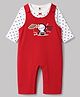 ToffyHouse Knitted Full Sleeves Polka Dots Printed & Penguin Embroidered Dungaree Set - Red