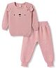 ToffyHouse Knitted Full Sleeves Animal Face Embroidered Sweater & Pant Set - Pink