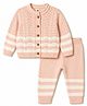 ToffyHouse Knitted Full Sleeves Striped Sweater Set - Pink