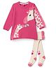ToffyHouse Fleece Woven Full Sleeves Winter Frock With Leggings With Giraffe Design - Red