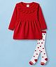 ToffyHouse Cotton Woven Full Sleeves Frock With Leggings With Hearts Design - Red