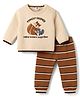 ToffyHouse Knitted Full Sleeves Sweater Set With Squirrel Design - Brown & Beige