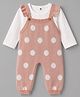 ToffyHouse Knitted Full Sleeves Polka Dots Printed Dungaree With Inner Tee - Peach