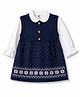 ToffyHouse Cotton Knit Full Sleeves Frock With Inner Tee With Floral Design - Navy Blue