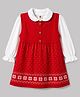 ToffyHouse Cotton Knit Full Sleeves Frock With Inner Tee With Floral Design - Red