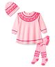 ToffyHouse Fleece Woven Full Sleeves Winter Frock With Leggings & Cap With Bunny Design - Pink
