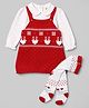 ToffyHouse Fleece Woven Full Sleeves Polka Dots Printed Winter Frock with Inner Tee & Leggings - Red
