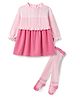 ToffyHouse Knitted Full Sleeves Woolen Dress With Stocking - Pink