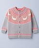 ToffyHouse Knitted Full Sleeves Cardigan With Birds Design - Light Grey