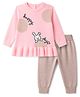 ToffyHouse Knitted Full Sleeves Sweater Set With Bunny Design - Pink