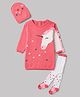 ToffyHouse Fleece Woven Full Sleeves Winter Frock With Leggings & Cap With Unicorn Design - Red