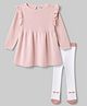 ToffyHouse Fleece Woven Full Sleeves Solid Textured Winter Frock With Leggings - Peach