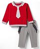 ToffyHouse Cotton Woven Full Sleeves Winter Wear Set With Suspender & Tie Design - Red