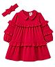 ToffyHouse Knit Full Sleeves Party Dress With Headband - Red