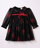 ToffyHouse Knit Full Sleeves Peter Pan Collared Party Dress With Floral Print - Black