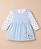 ToffyHouse Knitted Full Sleeves Hearts Printed & Animal Embroidered Frock With Inner Tee With Bow Applique  - Light Blue