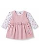 ToffyHouse Knitted Full Sleeves Birds Printed & Embroidered Frock With Inner Tee & Bow Applique - Pink