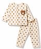 ToffyHouse Knitted Full Sleeves Bear Printed Co-Ords T-Shirt & Pyjama Night Suit - Cream