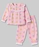 ToffyHouse Knitted Full Sleeves Top & Pyjama Floral Printed Co-Ord Night Suit - Pink