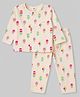 ToffyHouse Knitted Full Sleeves T-Shirt & Pyjama Co-Ord Night Suit With Ice Cream Print - Cream