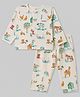 ToffyHouse Knitted Full Sleeves T-Shirt & Pyjama Co-Ord Night Suit With Jungle Safari Print - White