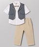 ToffyHouse Cotton Knit Half Sleeves Printed 3 Piece Party Suit With Bow - Khaki