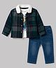 ToffyHouse Fleece Woven Full Sleeves Checked & Bear Printed Winter Wear Set - Navy Blue