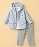 ToffyHouse Fleece Woven Shirt & Pant Set with Full Sleeves Striped Hooded Winter Wear  Jacket - Green