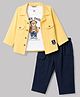ToffyHouse Fleece Woven Full Sleeves Bear Printed Winter Wear Set - Yellow