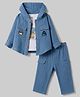 ToffyHouse Fleece Woven Full Sleeves Bear Printed Hooded  Winter Wear Set With Patch - Blue