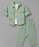 ToffyHouse Fleece Woven Full Sleeves Bear Printed Winter Wear Set - Green