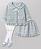 ToffyHouse Cotton Knit Full Sleeves Checked Top & Skirt Set With Footed Leggings With Lace Detailing - Multicolor