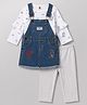 ToffyHouse Cotton Woven Full Sleeves Text Printed & Embroidered Frock With Inner Tee & Leggings - Blue & White