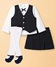 ToffyHouse Cotton Woven Full Sleeves Striped Top & Skirt With Bow Applique Leggings & Waistcoat - Navy Blue